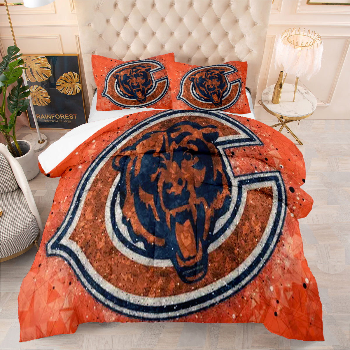 Chicago Rugby Football Bears Comforter Pillowcases 3PC Sets Blanket All Season Reversible Quilted Duvet