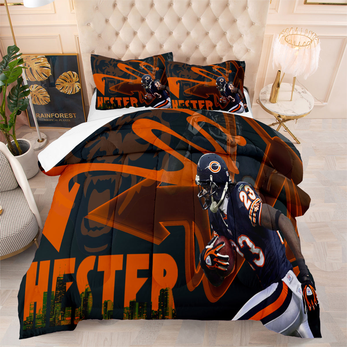 Chicago Rugby Football Bears Comforter Pillowcases 3PC Sets Blanket All Season Reversible Quilted Duvet