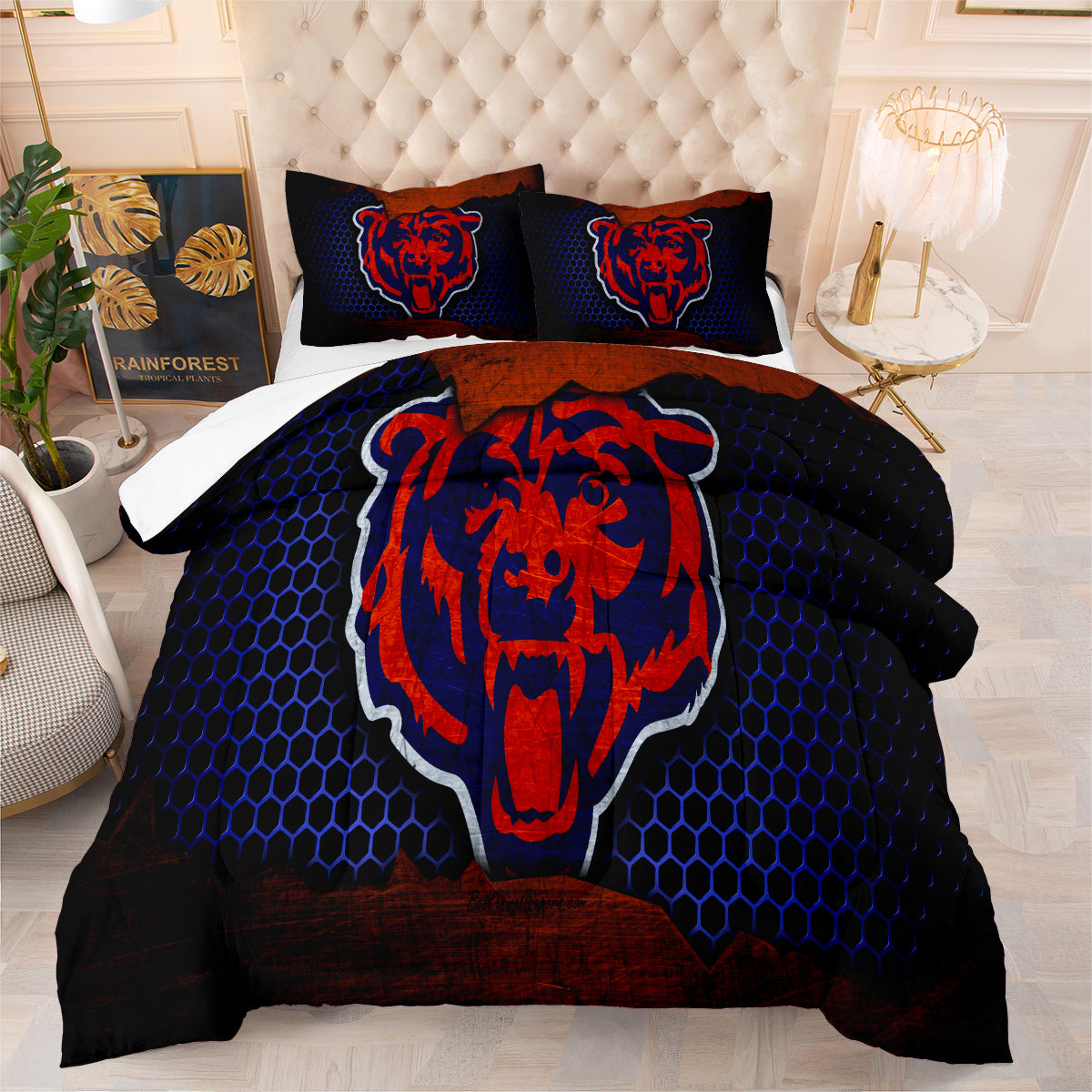 Chicago Rugby Football Bears Comforter Pillowcases 3PC Sets Blanket All Season Reversible Quilted Duvet