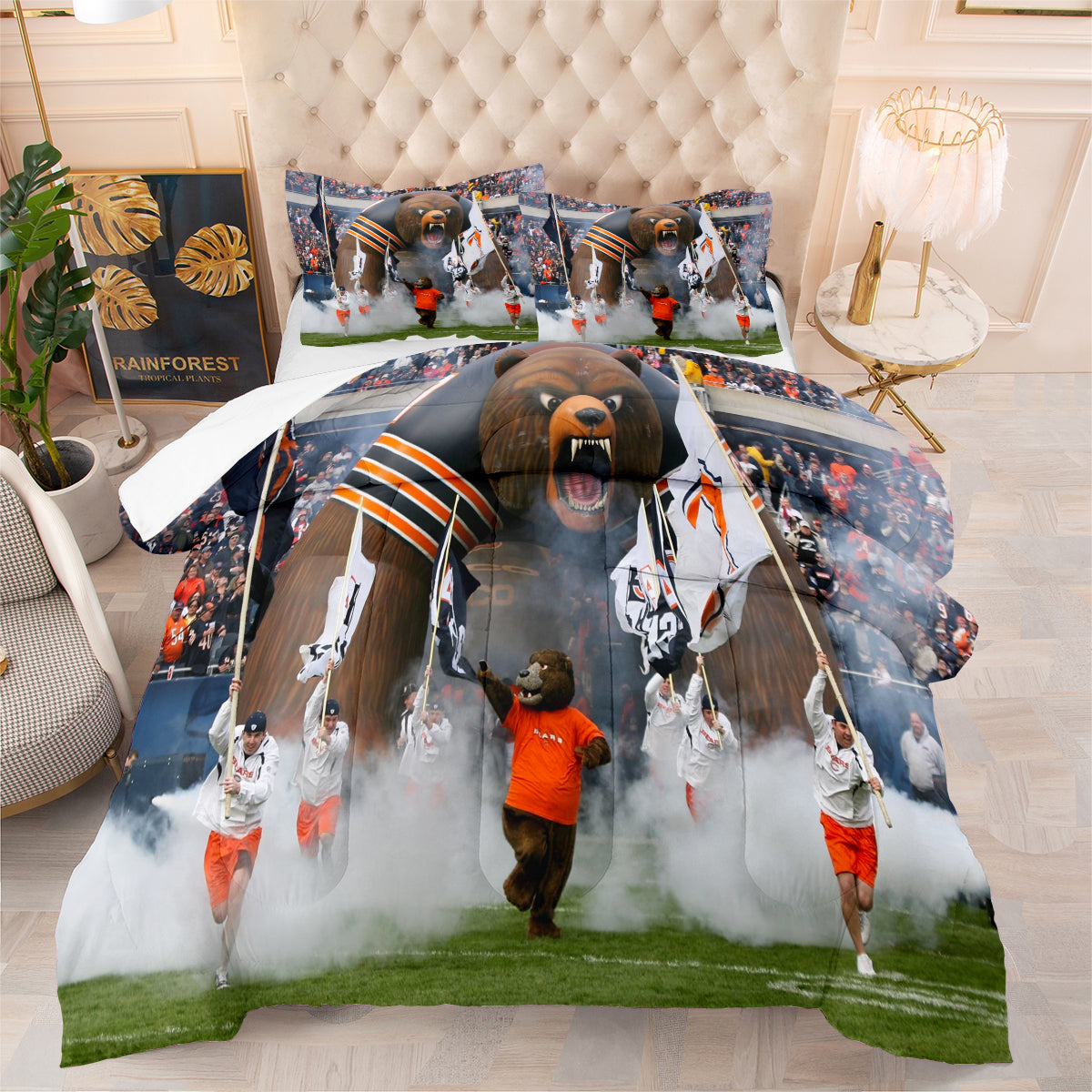 Chicago Rugby Football Bears Comforter Pillowcases 3PC Sets Blanket All Season Reversible Quilted Duvet