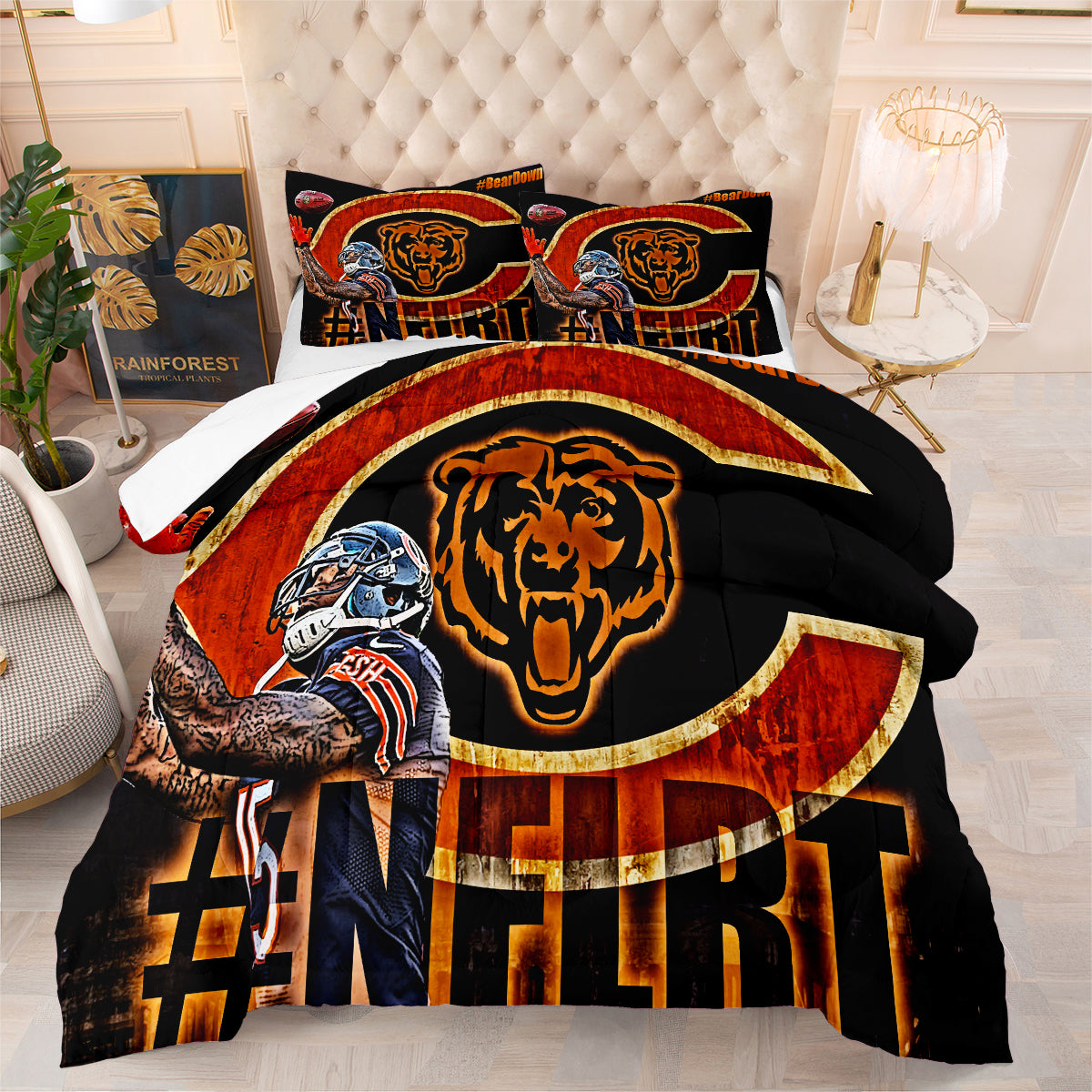 Chicago Rugby Football Bears Comforter Pillowcases 3PC Sets Blanket All Season Reversible Quilted Duvet