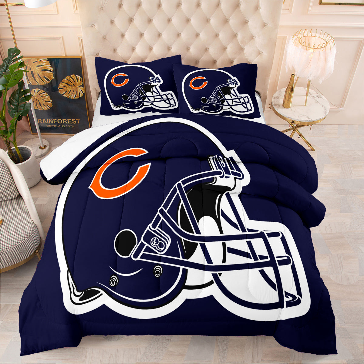 Chicago Rugby Football Bears Comforter Pillowcases 3PC Sets Blanket All Season Reversible Quilted Duvet