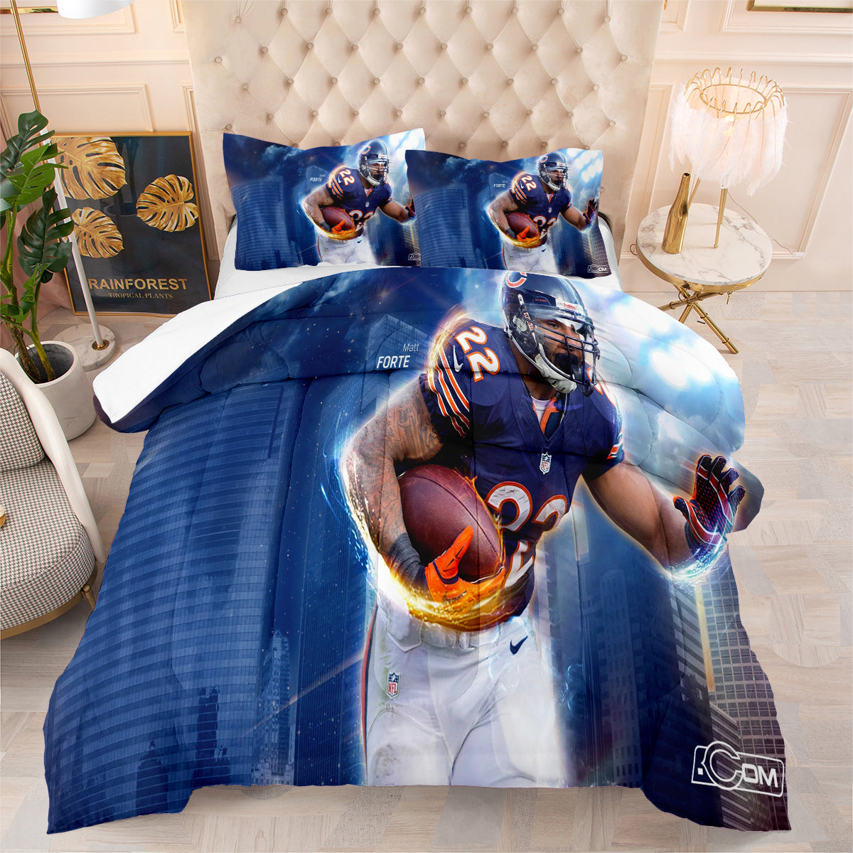 Chicago Rugby Football Bears Comforter Pillowcases 3PC Sets Blanket All Season Reversible Quilted Duvet