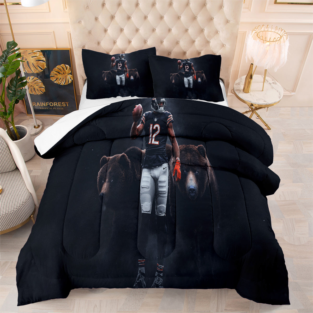 Chicago Rugby Football Bears Comforter Pillowcases 3PC Sets Blanket All Season Reversible Quilted Duvet