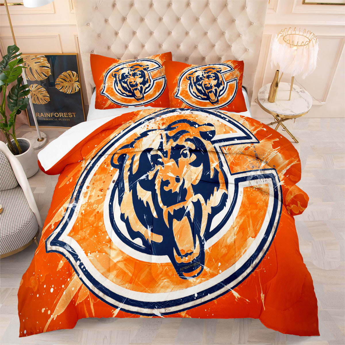 Chicago Rugby Football Bears Comforter Pillowcases 3PC Sets Blanket All Season Reversible Quilted Duvet