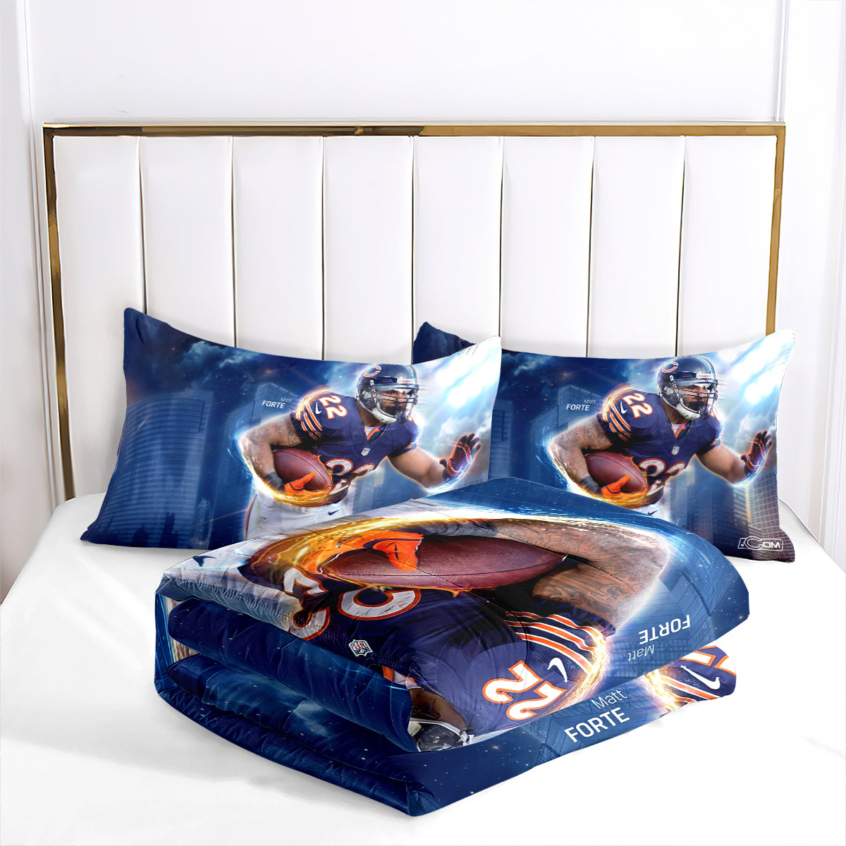 Chicago Rugby Football Bears Comforter Pillowcases 3PC Sets Blanket All Season Reversible Quilted Duvet