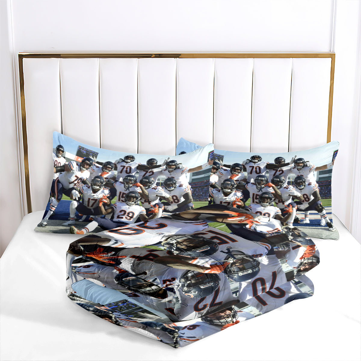 Chicago Rugby Football Bears Comforter Pillowcases 3PC Sets Blanket All Season Reversible Quilted Duvet