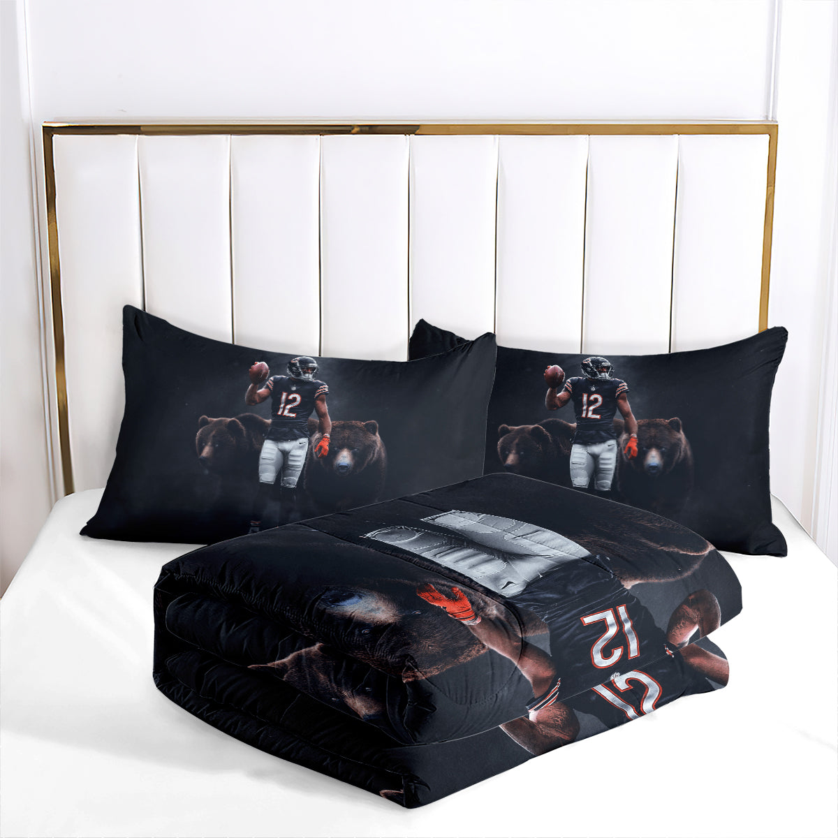 Chicago Rugby Football Bears Comforter Pillowcases 3PC Sets Blanket All Season Reversible Quilted Duvet