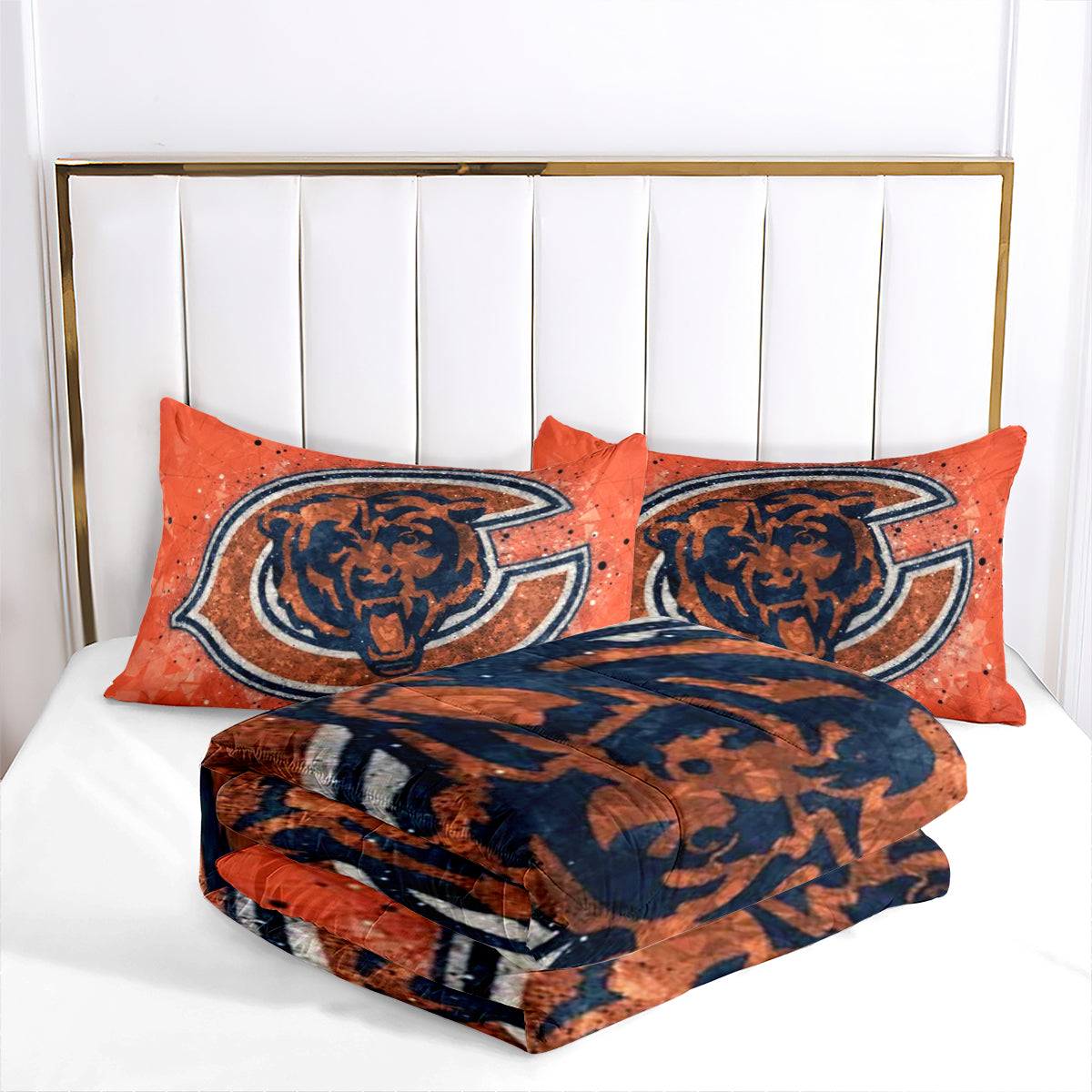 Chicago Rugby Football Bears Comforter Pillowcases 3PC Sets Blanket All Season Reversible Quilted Duvet