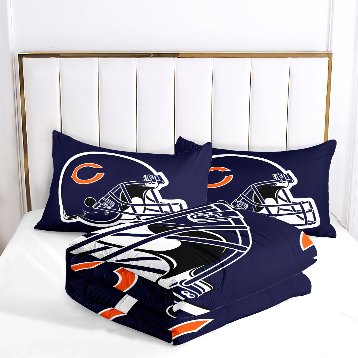 Chicago Rugby Football Bears Comforter Pillowcases 3PC Sets Blanket All Season Reversible Quilted Duvet