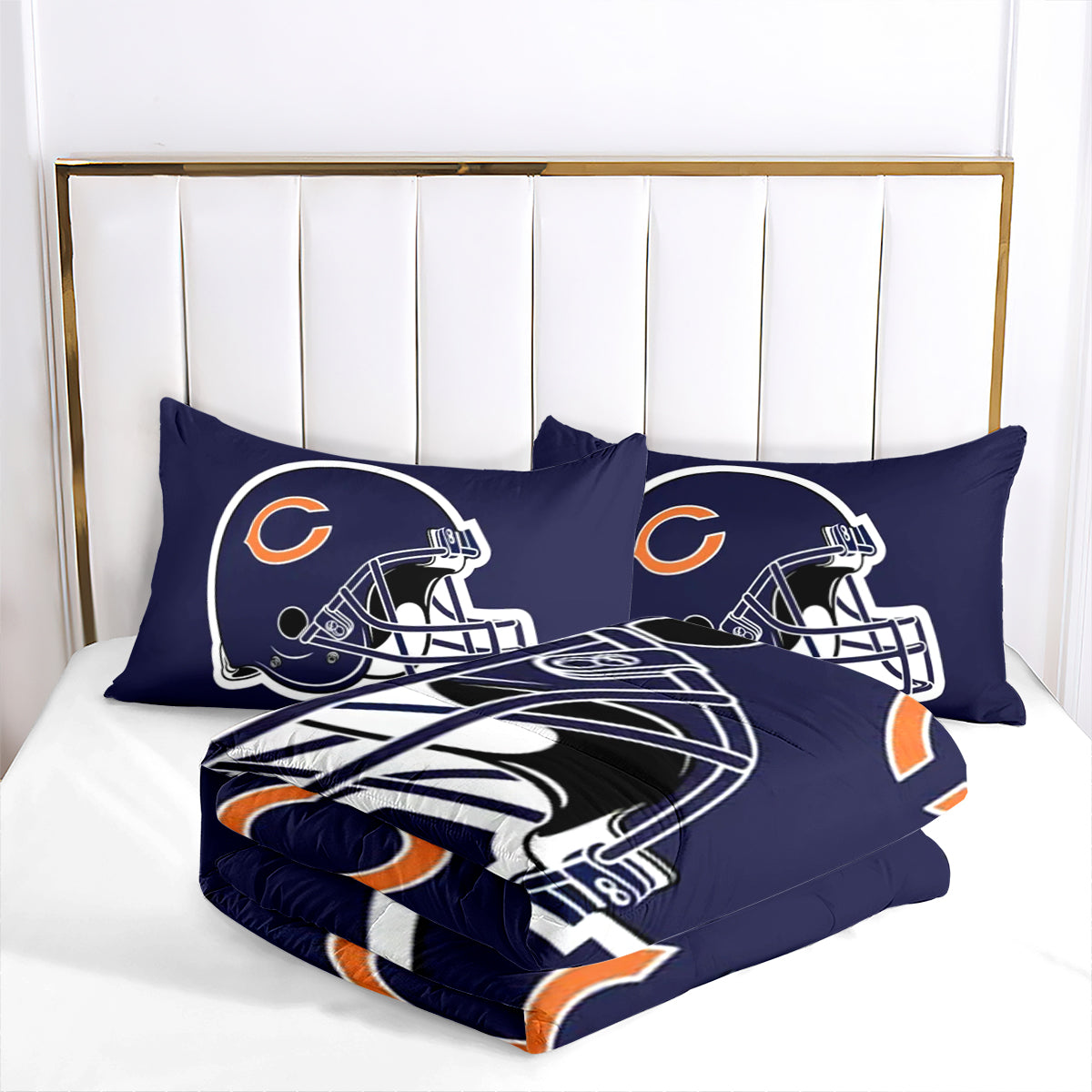 Chicago Rugby Football Bears Comforter Pillowcases 3PC Sets Blanket All Season Reversible Quilted Duvet