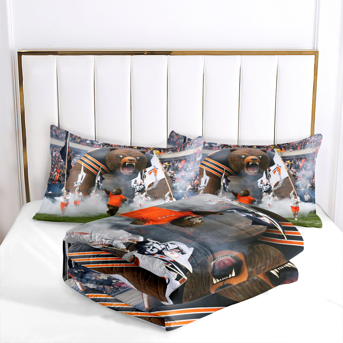 Chicago Rugby Football Bears Comforter Pillowcases 3PC Sets Blanket All Season Reversible Quilted Duvet