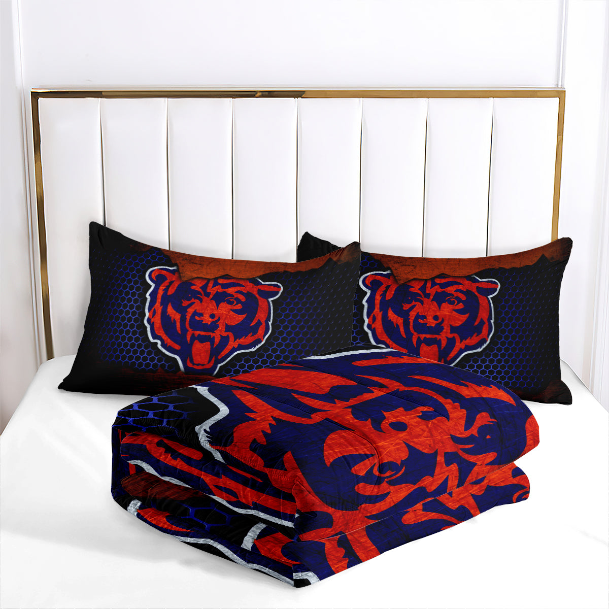 Chicago Rugby Football Bears Comforter Pillowcases 3PC Sets Blanket All Season Reversible Quilted Duvet