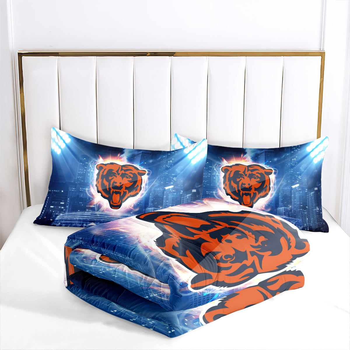 Chicago Rugby Football Bears Comforter Pillowcases 3PC Sets Blanket All Season Reversible Quilted Duvet