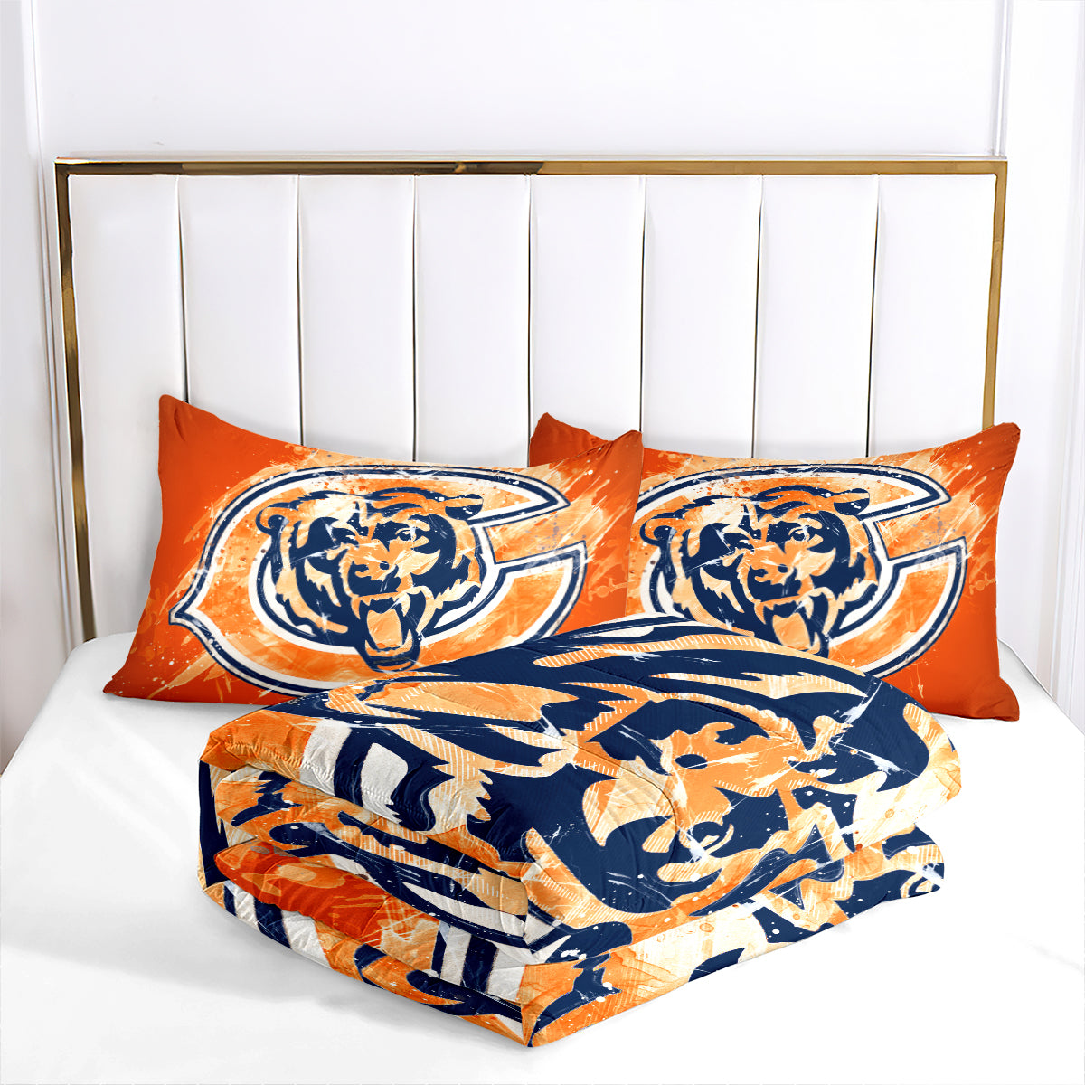 Chicago Rugby Football Bears Comforter Pillowcases 3PC Sets Blanket All Season Reversible Quilted Duvet