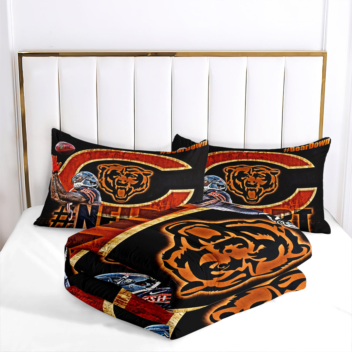 Chicago Rugby Football Bears Comforter Pillowcases 3PC Sets Blanket All Season Reversible Quilted Duvet