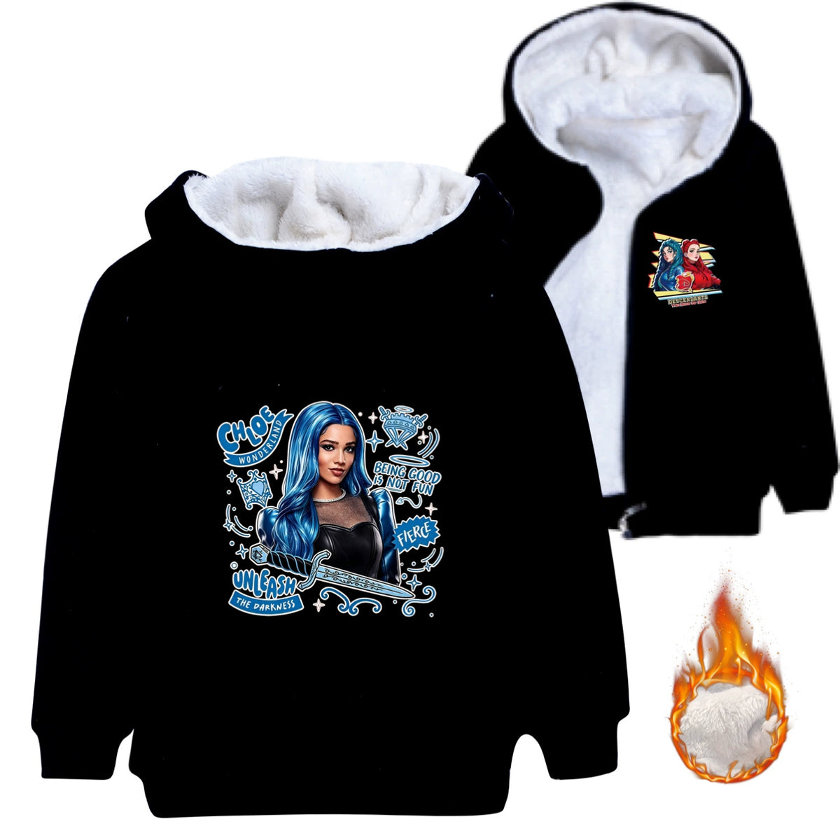 Descendants Wicked Wonderland Chloe Sherpa Lined Hoodie Fleece Sweatshirt Full Zip Hooded Jacket for Kids