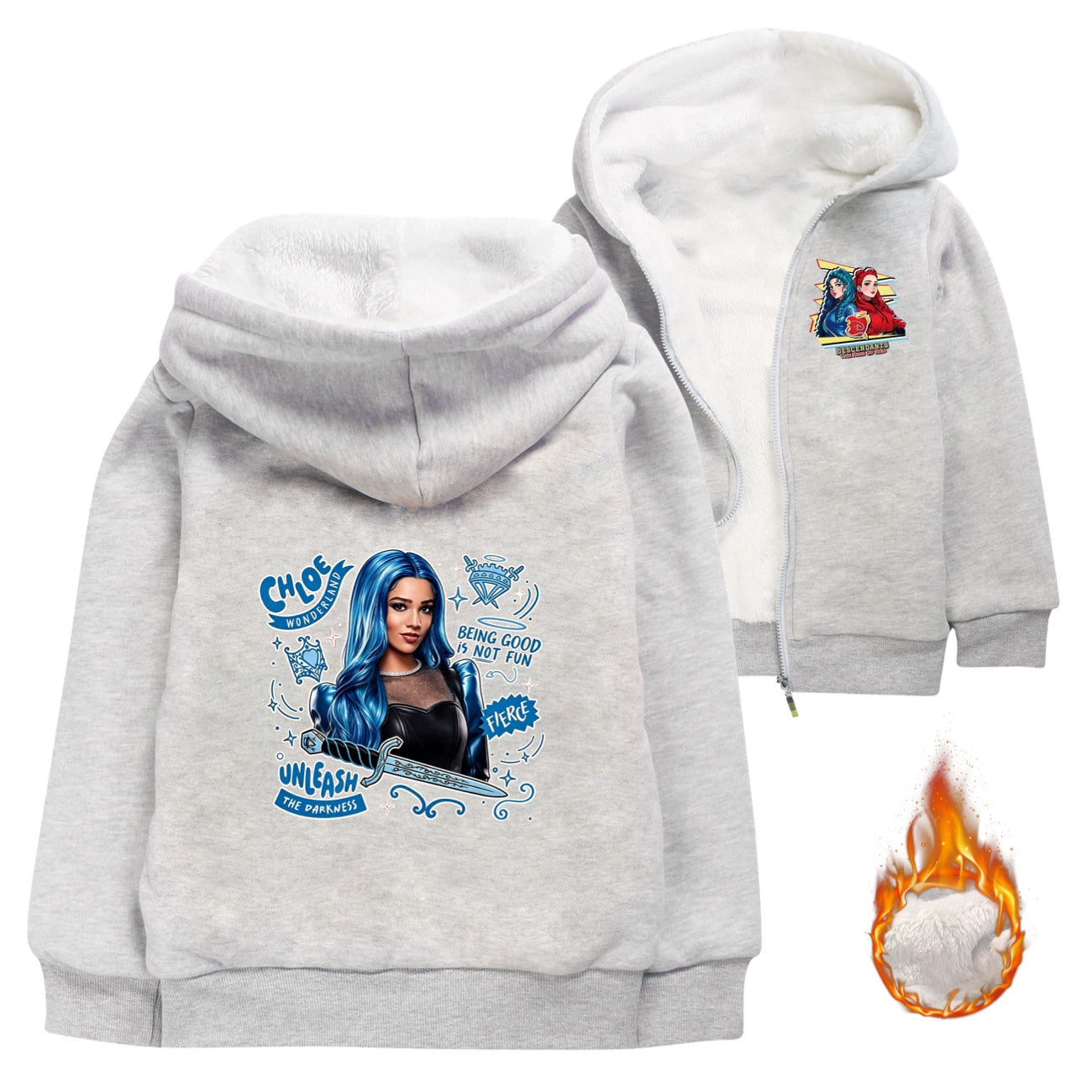 Descendants Wicked Wonderland Chloe Sherpa Lined Hoodie Fleece Sweatshirt Full Zip Hooded Jacket for Kids