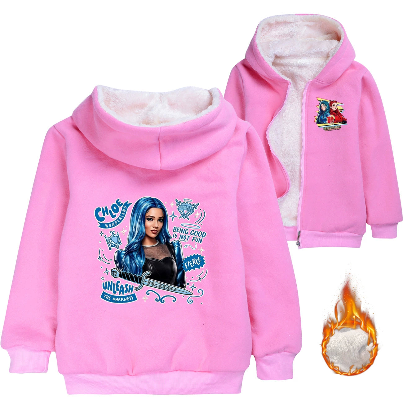 Descendants Wicked Wonderland Chloe Sherpa Lined Hoodie Fleece Sweatshirt Full Zip Hooded Jacket for Kids