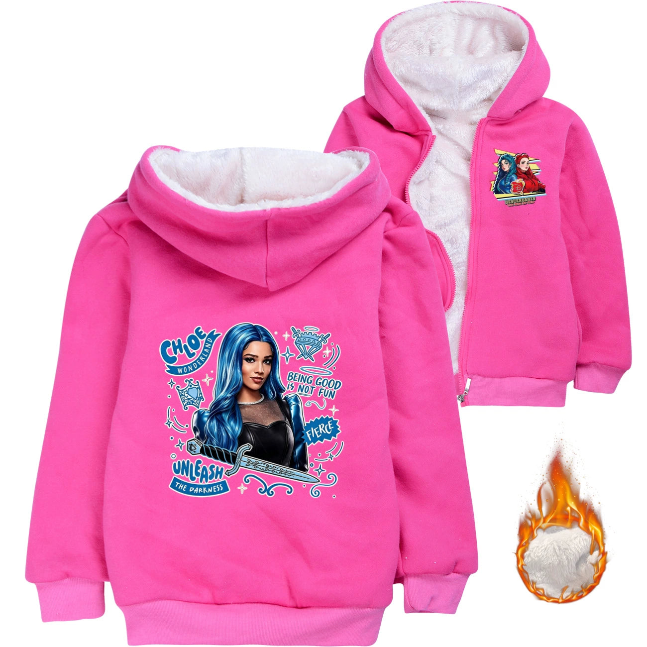 Descendants Wicked Wonderland Chloe Sherpa Lined Hoodie Fleece Sweatshirt Full Zip Hooded Jacket for Kids