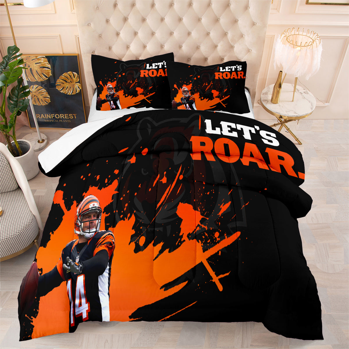 Cincinnati Rugby Football Bengals Comforter Pillowcases 3PC Sets Blanket All Season Reversible Quilted Duvet