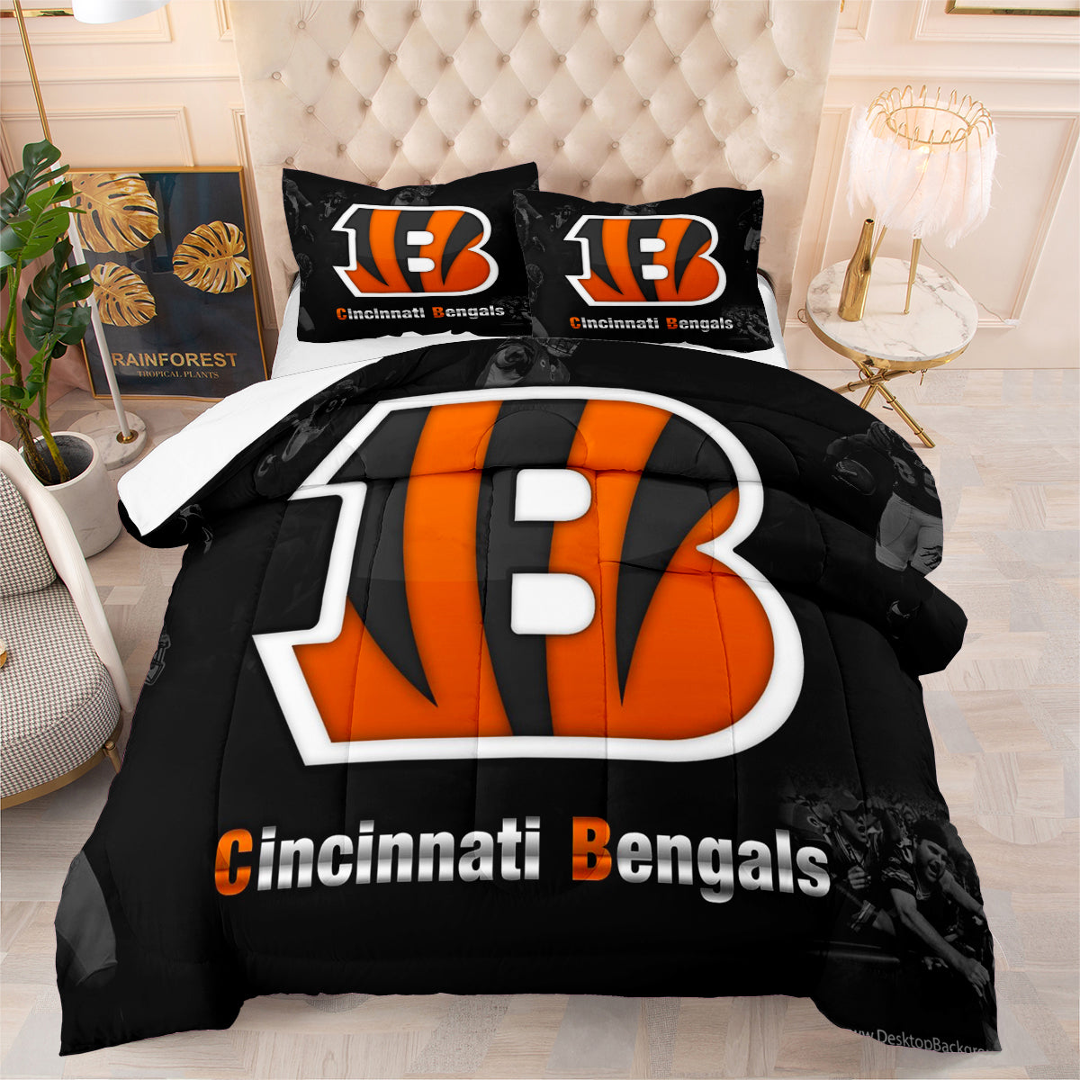 Cincinnati Rugby Football Bengals Comforter Pillowcases 3PC Sets Blanket All Season Reversible Quilted Duvet