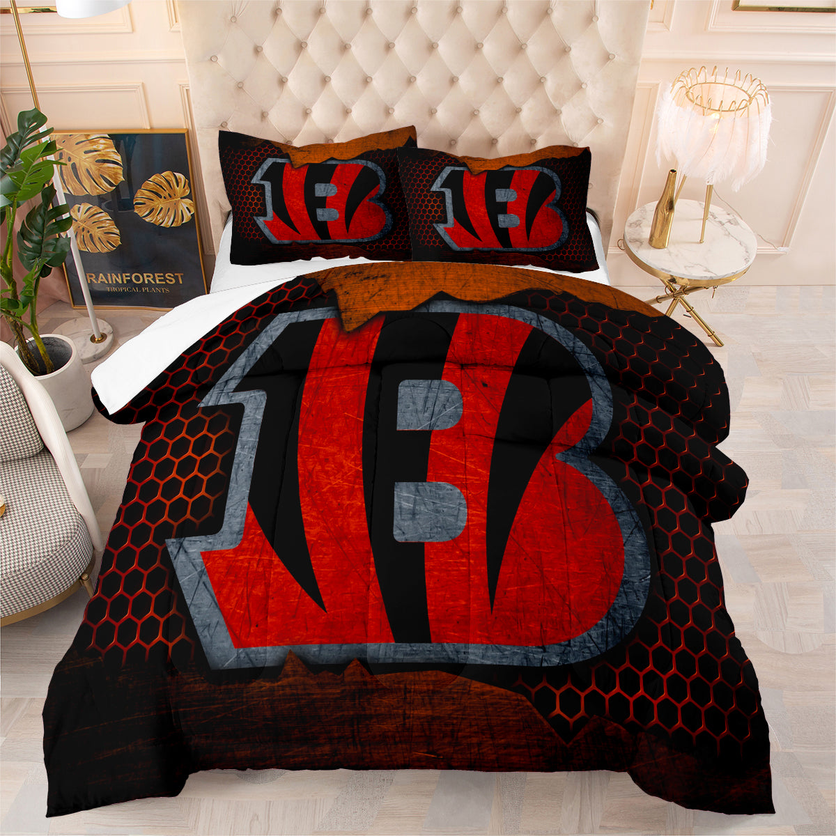 Cincinnati Rugby Football Bengals Comforter Pillowcases 3PC Sets Blanket All Season Reversible Quilted Duvet