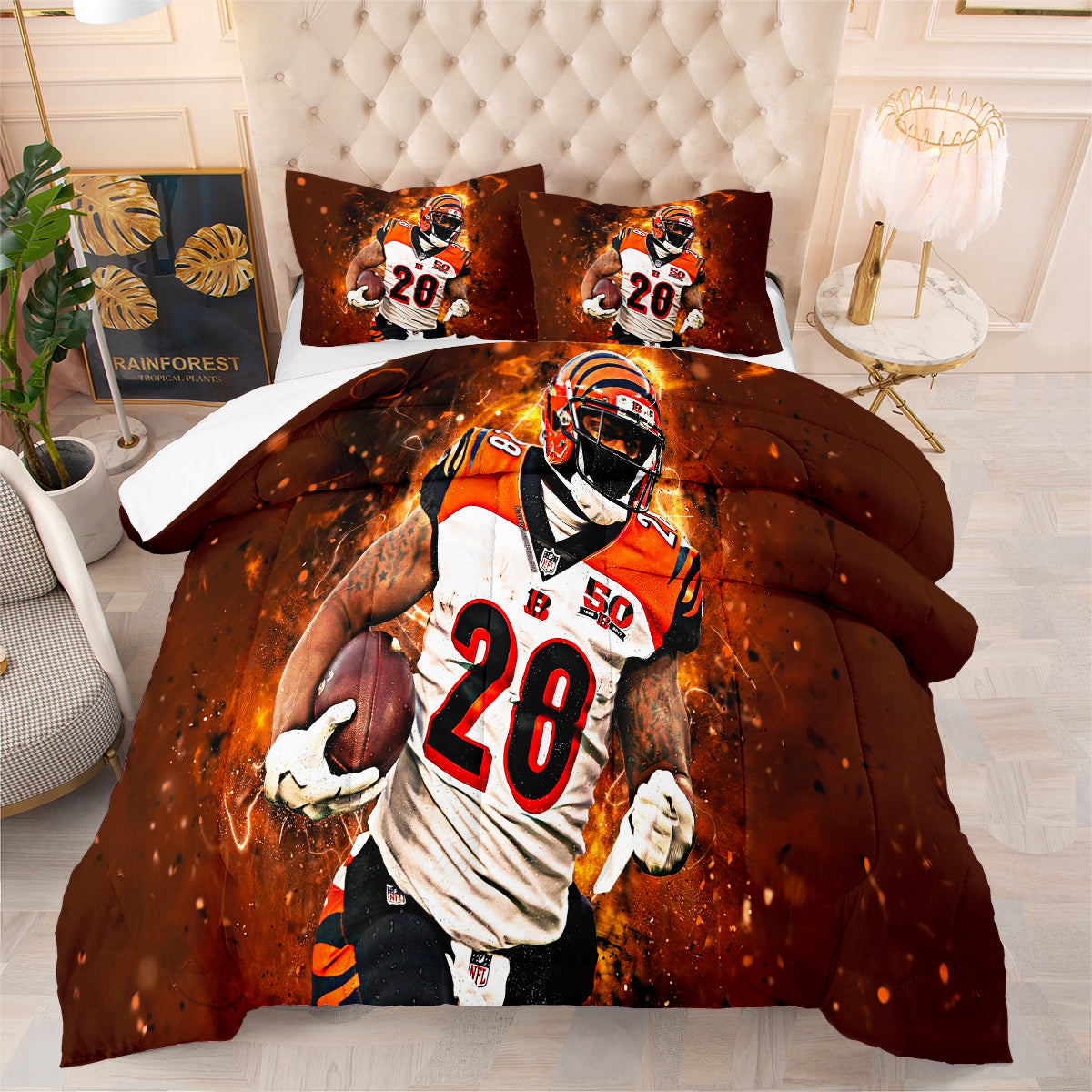 Cincinnati Rugby Football Bengals Comforter Pillowcases 3PC Sets Blanket All Season Reversible Quilted Duvet