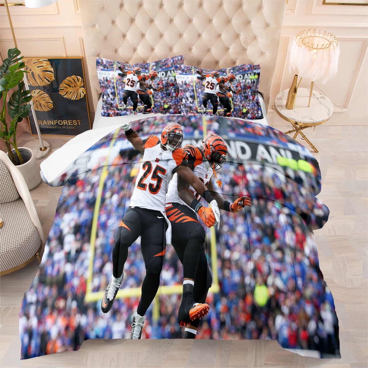 Cincinnati Rugby Football Bengals Comforter Pillowcases 3PC Sets Blanket All Season Reversible Quilted Duvet