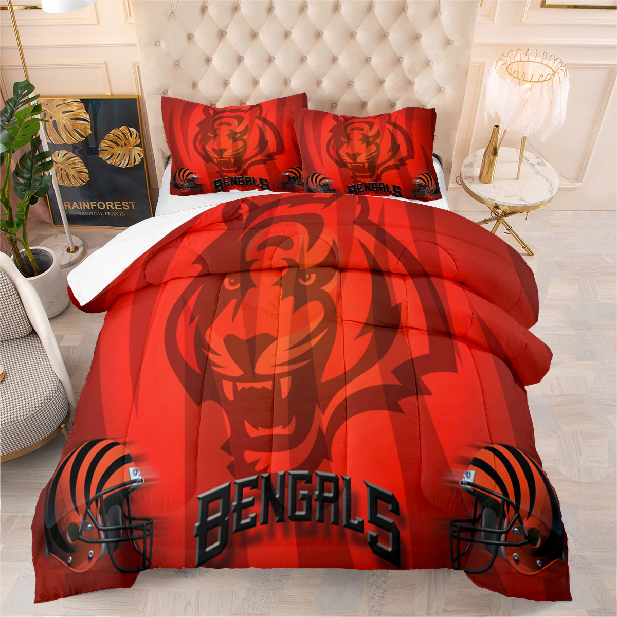 Cincinnati Rugby Football Bengals Comforter Pillowcases 3PC Sets Blanket All Season Reversible Quilted Duvet