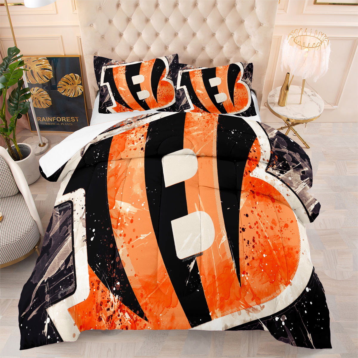 Cincinnati Rugby Football Bengals Comforter Pillowcases 3PC Sets Blanket All Season Reversible Quilted Duvet