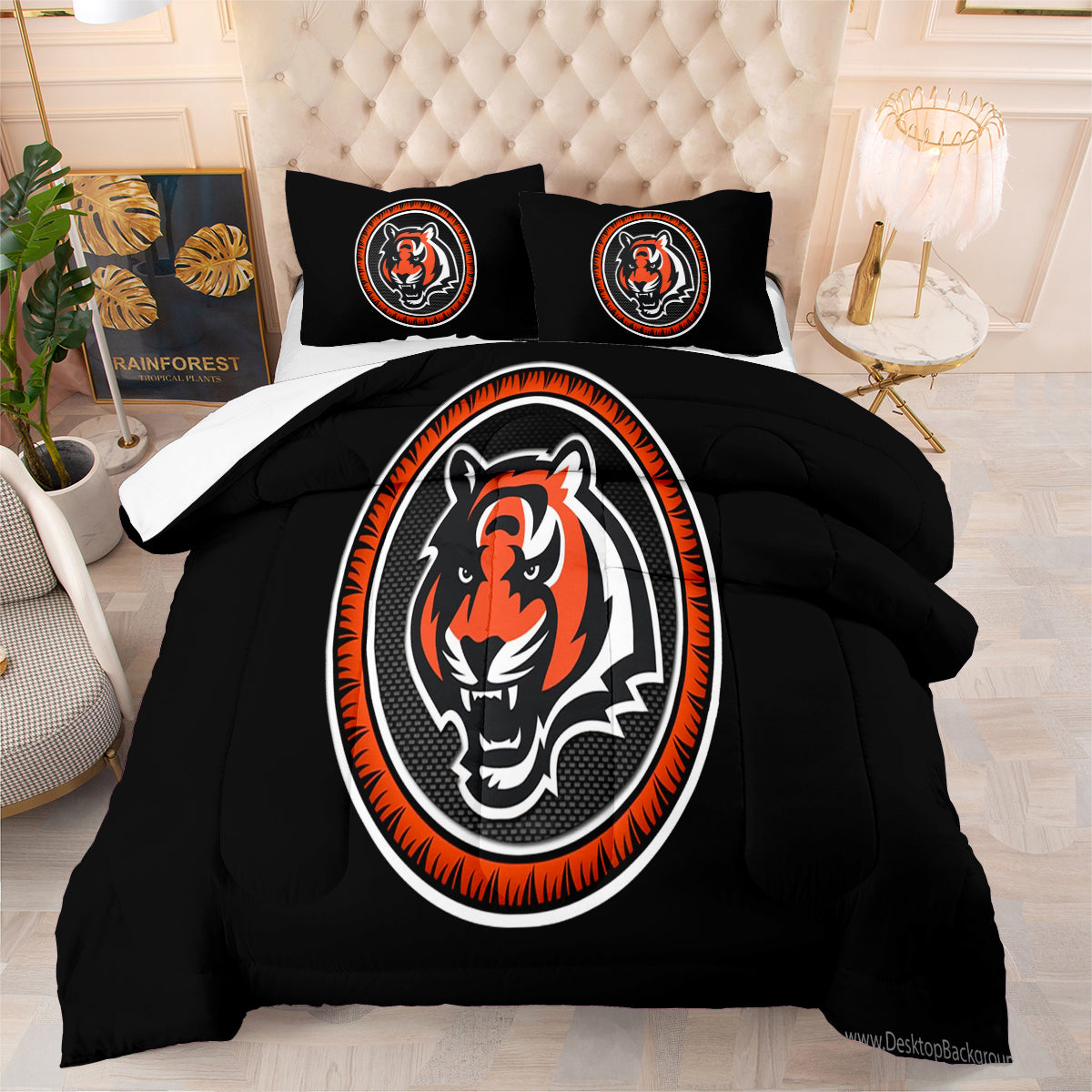 Cincinnati Rugby Football Bengals Comforter Pillowcases 3PC Sets Blanket All Season Reversible Quilted Duvet