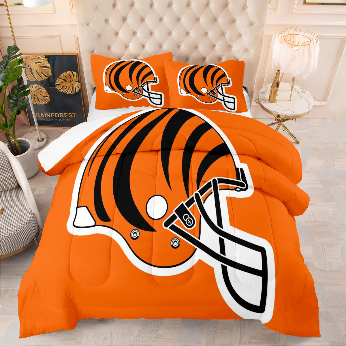 Cincinnati Rugby Football Bengals Comforter Pillowcases 3PC Sets Blanket All Season Reversible Quilted Duvet