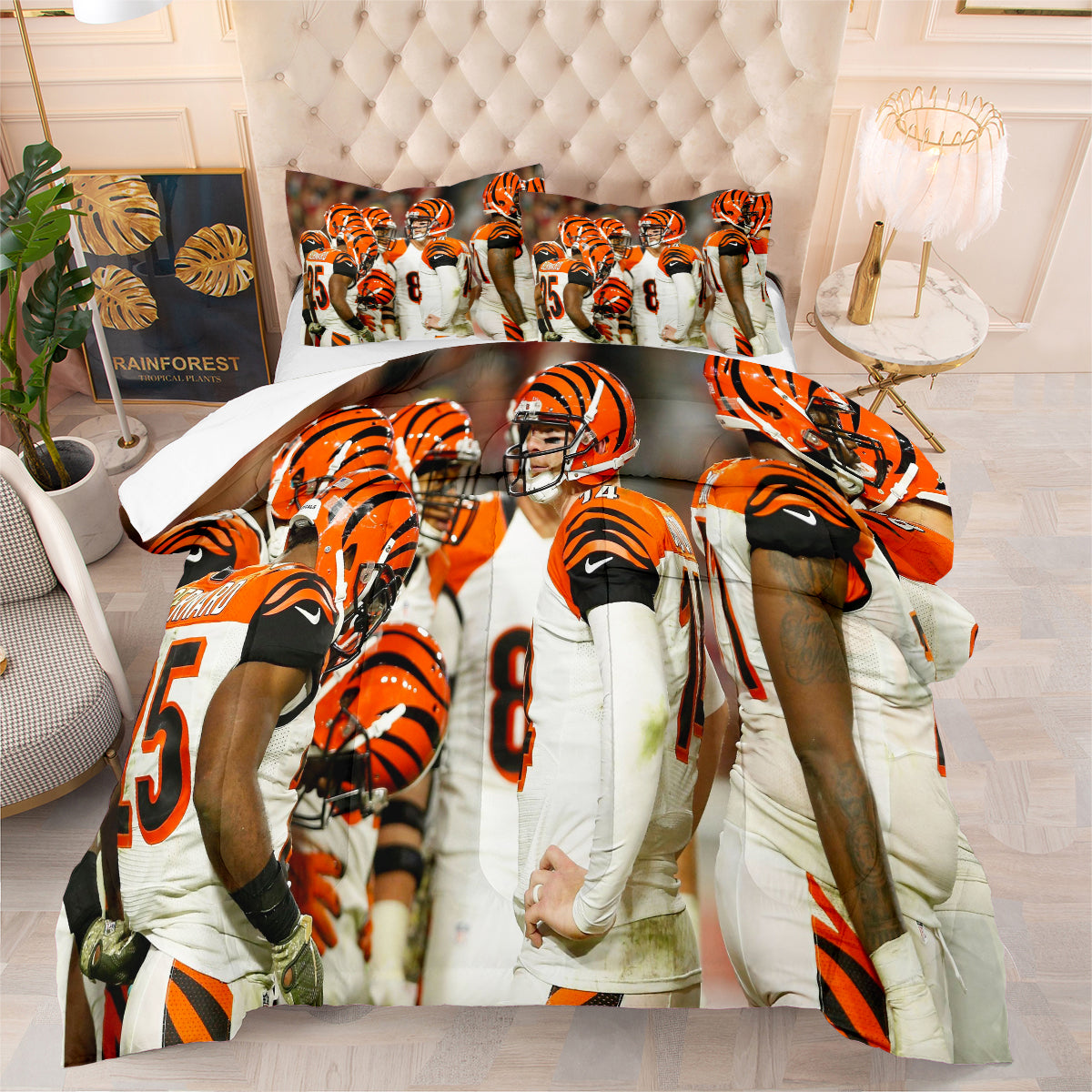 Cincinnati Rugby Football Bengals Comforter Pillowcases 3PC Sets Blanket All Season Reversible Quilted Duvet