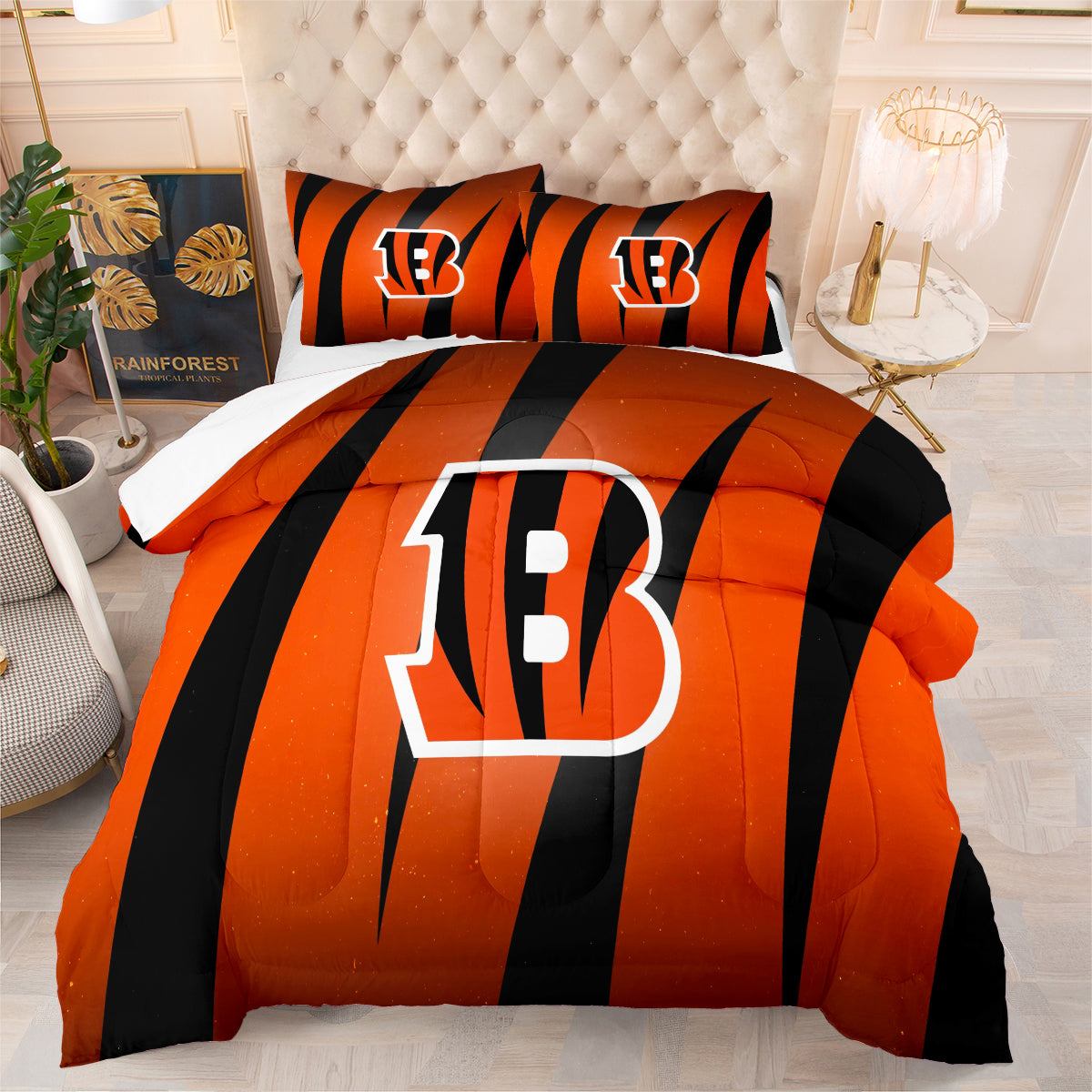 Cincinnati Rugby Football Bengals Comforter Pillowcases 3PC Sets Blanket All Season Reversible Quilted Duvet