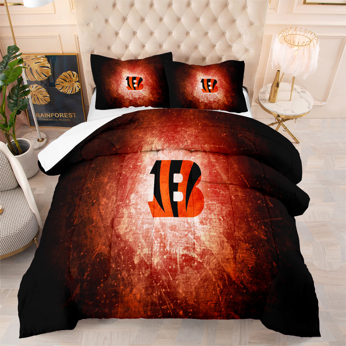 Cincinnati Rugby Football Bengals Comforter Pillowcases 3PC Sets Blanket All Season Reversible Quilted Duvet