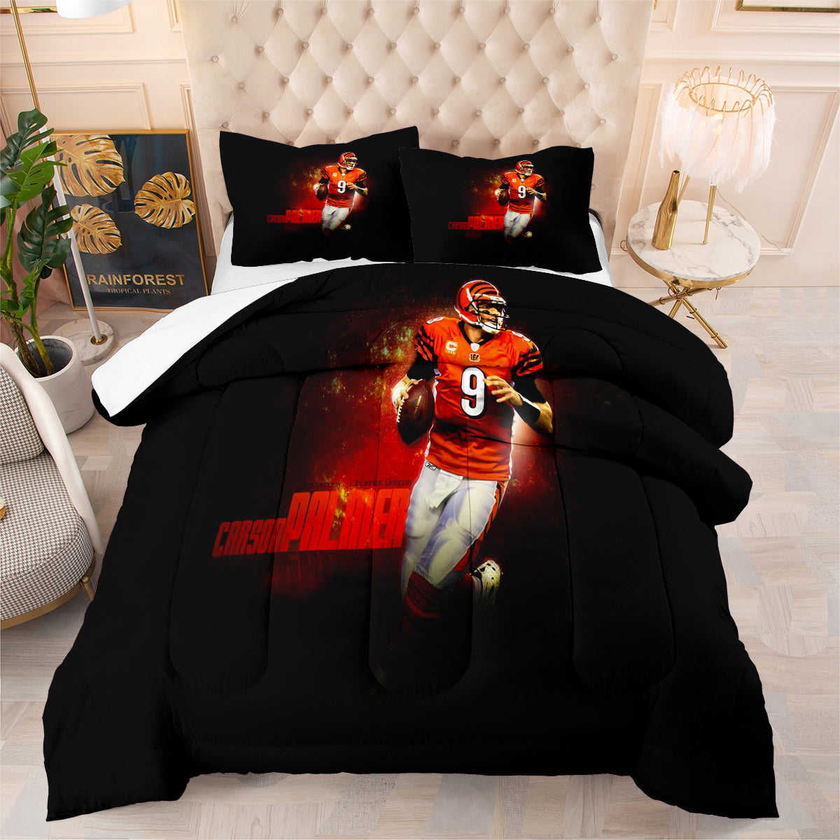 Cincinnati Rugby Football Bengals Comforter Pillowcases 3PC Sets Blanket All Season Reversible Quilted Duvet