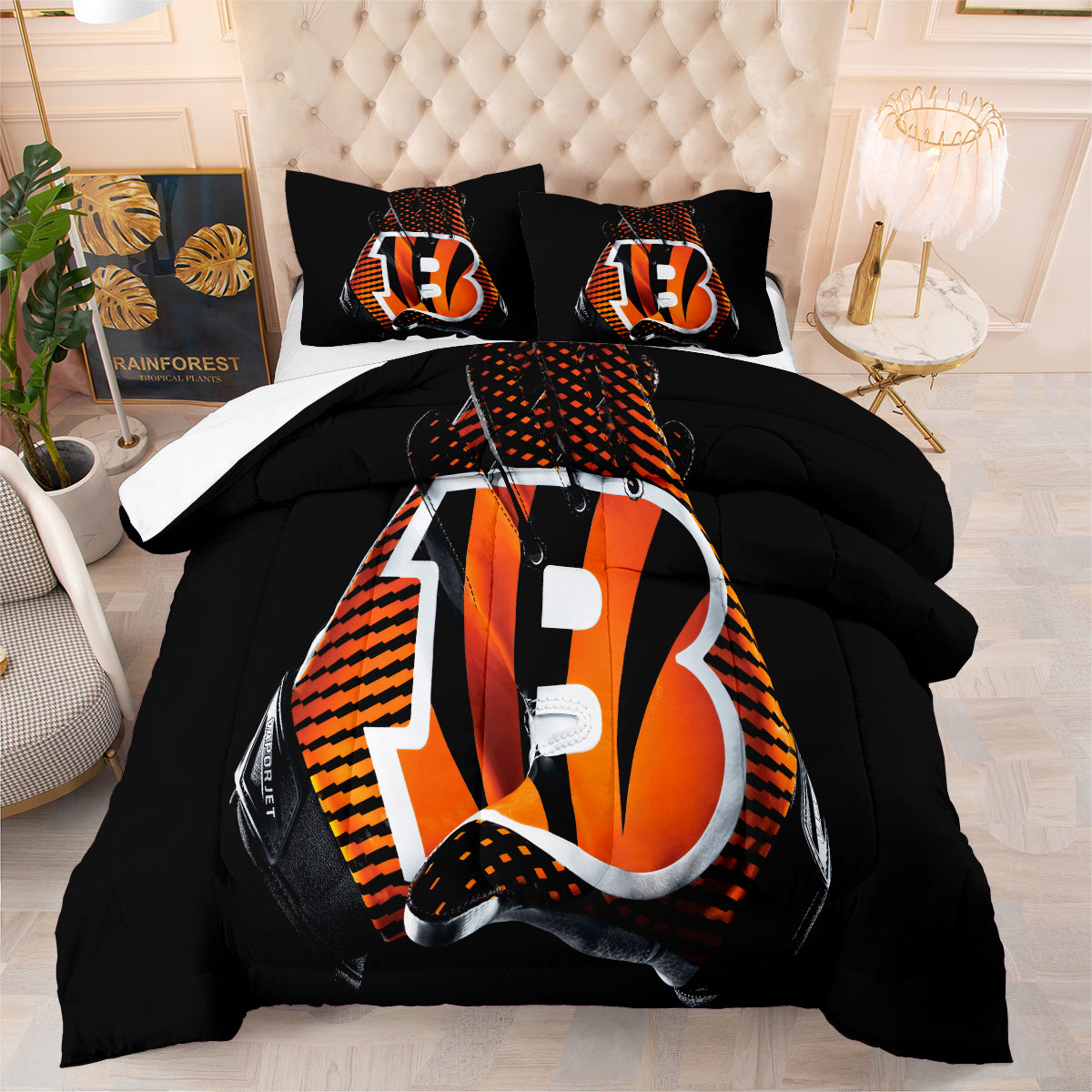 Cincinnati Rugby Football Bengals Comforter Pillowcases 3PC Sets Blanket All Season Reversible Quilted Duvet