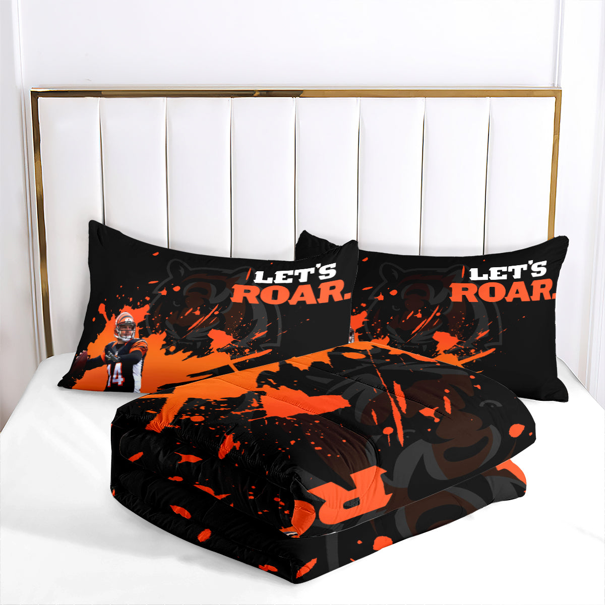 Cincinnati Rugby Football Bengals Comforter Pillowcases 3PC Sets Blanket All Season Reversible Quilted Duvet