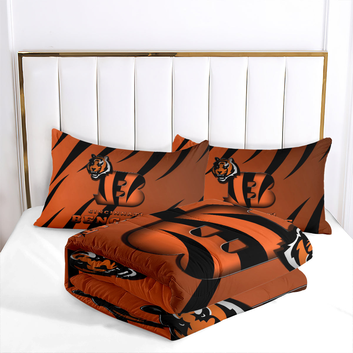 Cincinnati Rugby Football Bengals Comforter Pillowcases 3PC Sets Blanket All Season Reversible Quilted Duvet