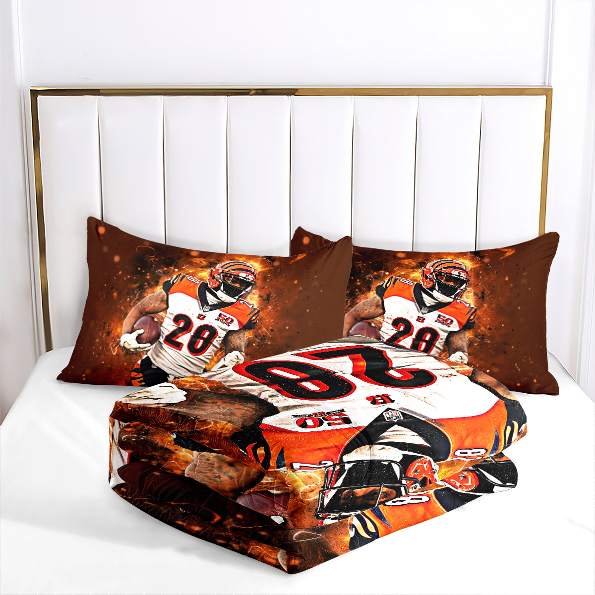 Cincinnati Rugby Football Bengals Comforter Pillowcases 3PC Sets Blanket All Season Reversible Quilted Duvet