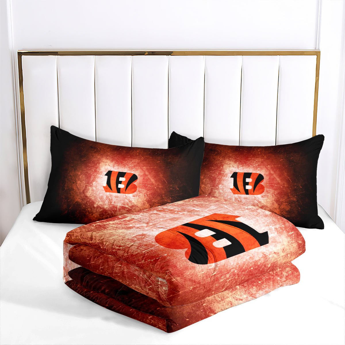 Cincinnati Rugby Football Bengals Comforter Pillowcases 3PC Sets Blanket All Season Reversible Quilted Duvet