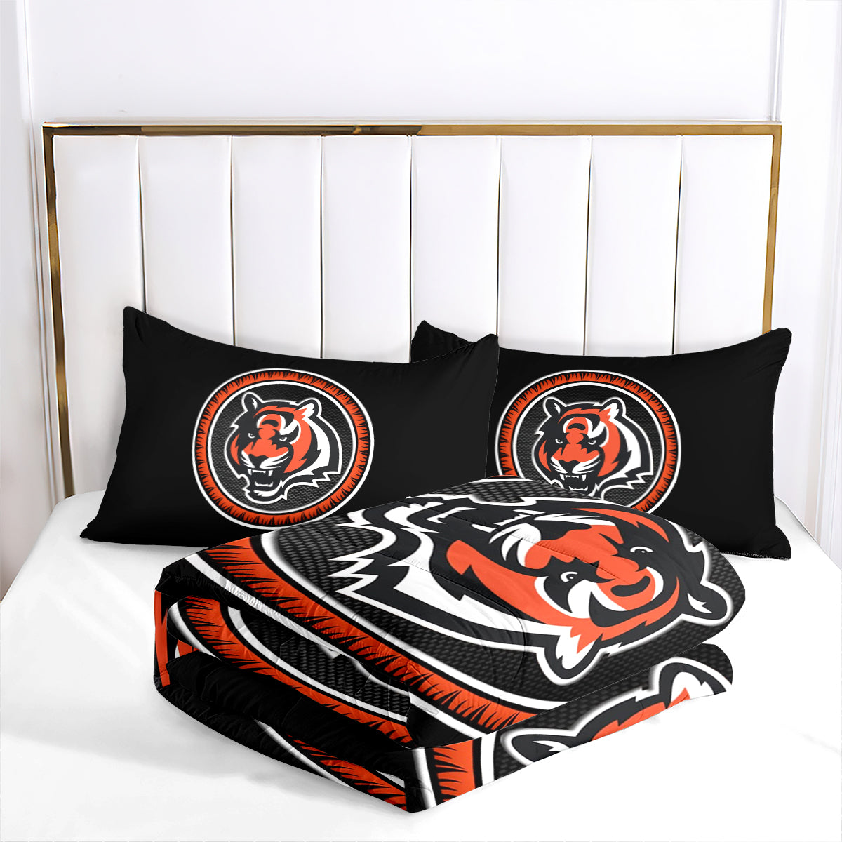 Cincinnati Rugby Football Bengals Comforter Pillowcases 3PC Sets Blanket All Season Reversible Quilted Duvet