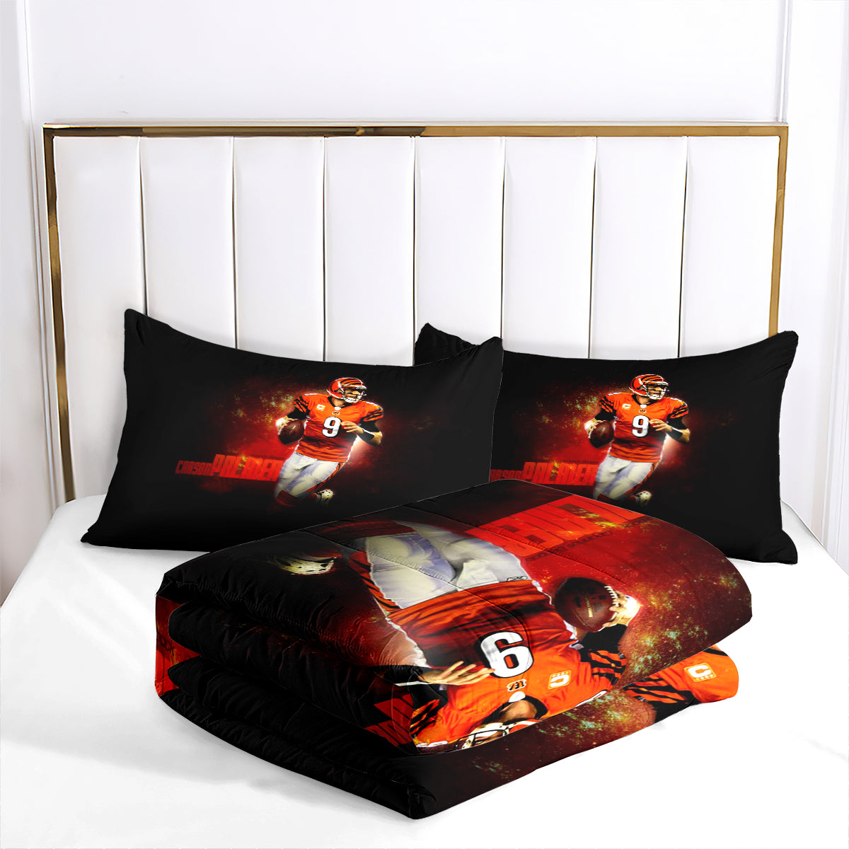 Cincinnati Rugby Football Bengals Comforter Pillowcases 3PC Sets Blanket All Season Reversible Quilted Duvet