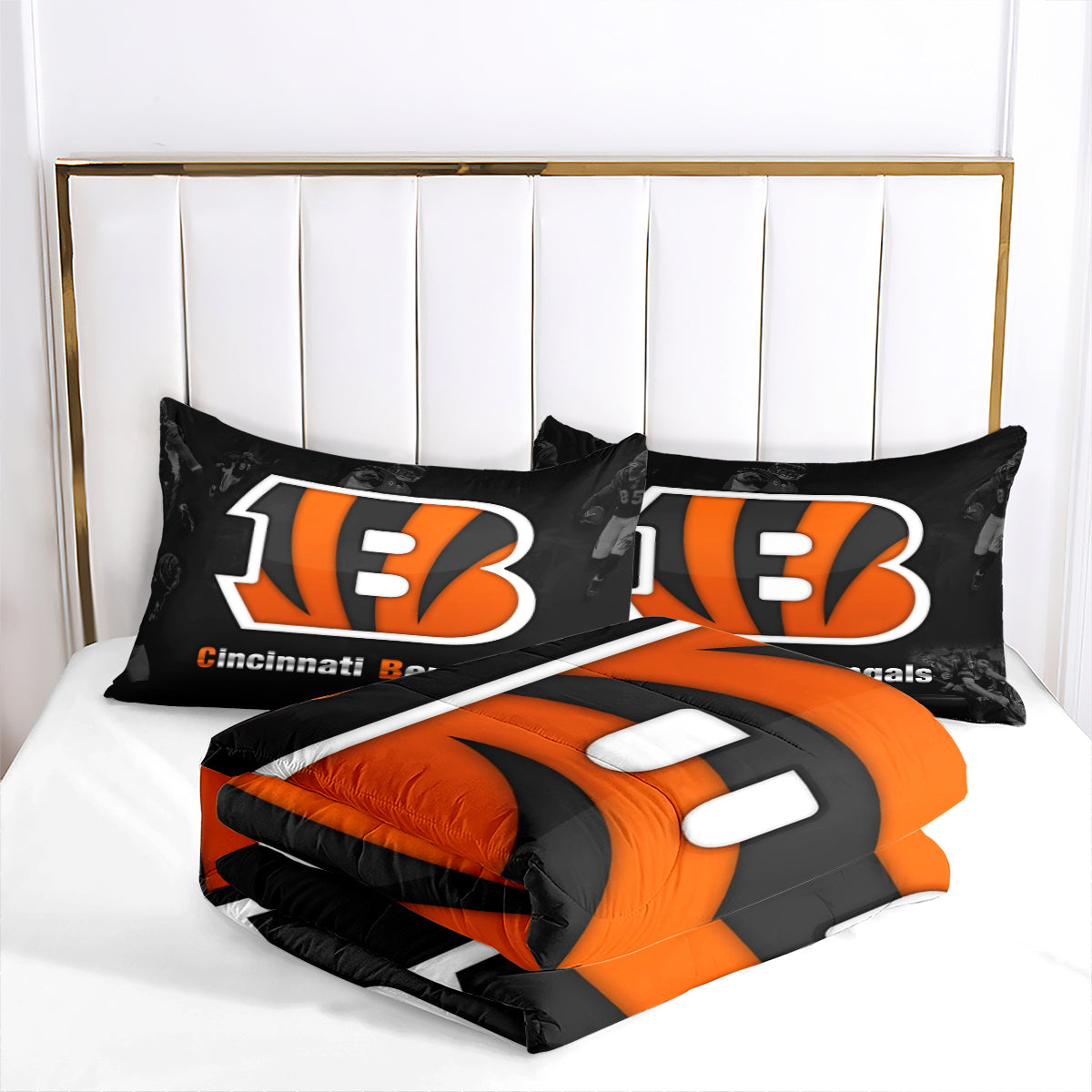 Cincinnati Rugby Football Bengals Comforter Pillowcases 3PC Sets Blanket All Season Reversible Quilted Duvet