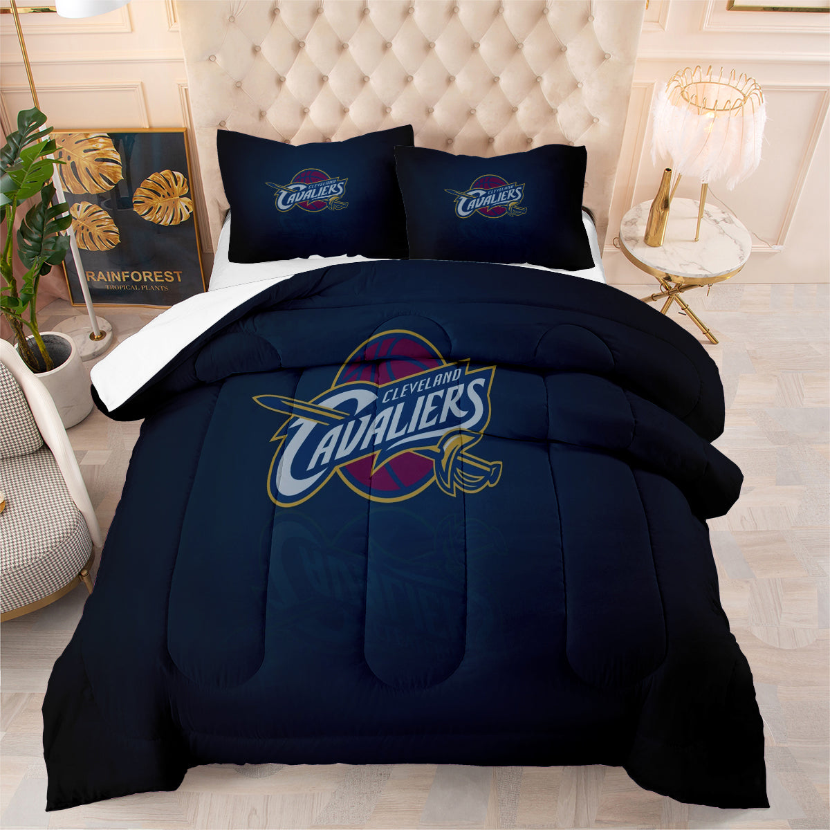 Cleveland Basketball Cavaliers Comforter Pillowcases 3PC Sets Blanket All Season Reversible Quilted Duvet