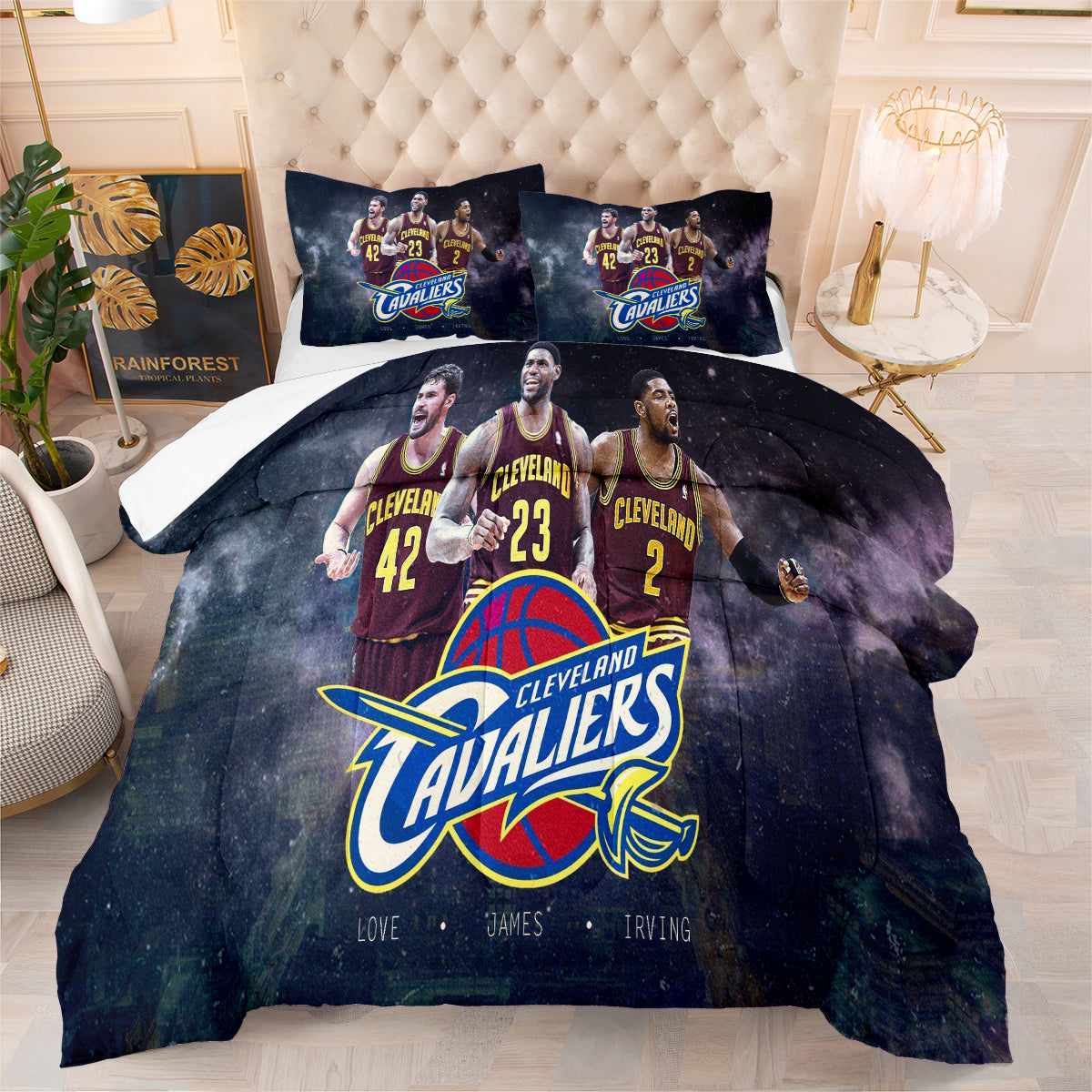 Cleveland Basketball Cavaliers Comforter Pillowcases 3PC Sets Blanket All Season Reversible Quilted Duvet