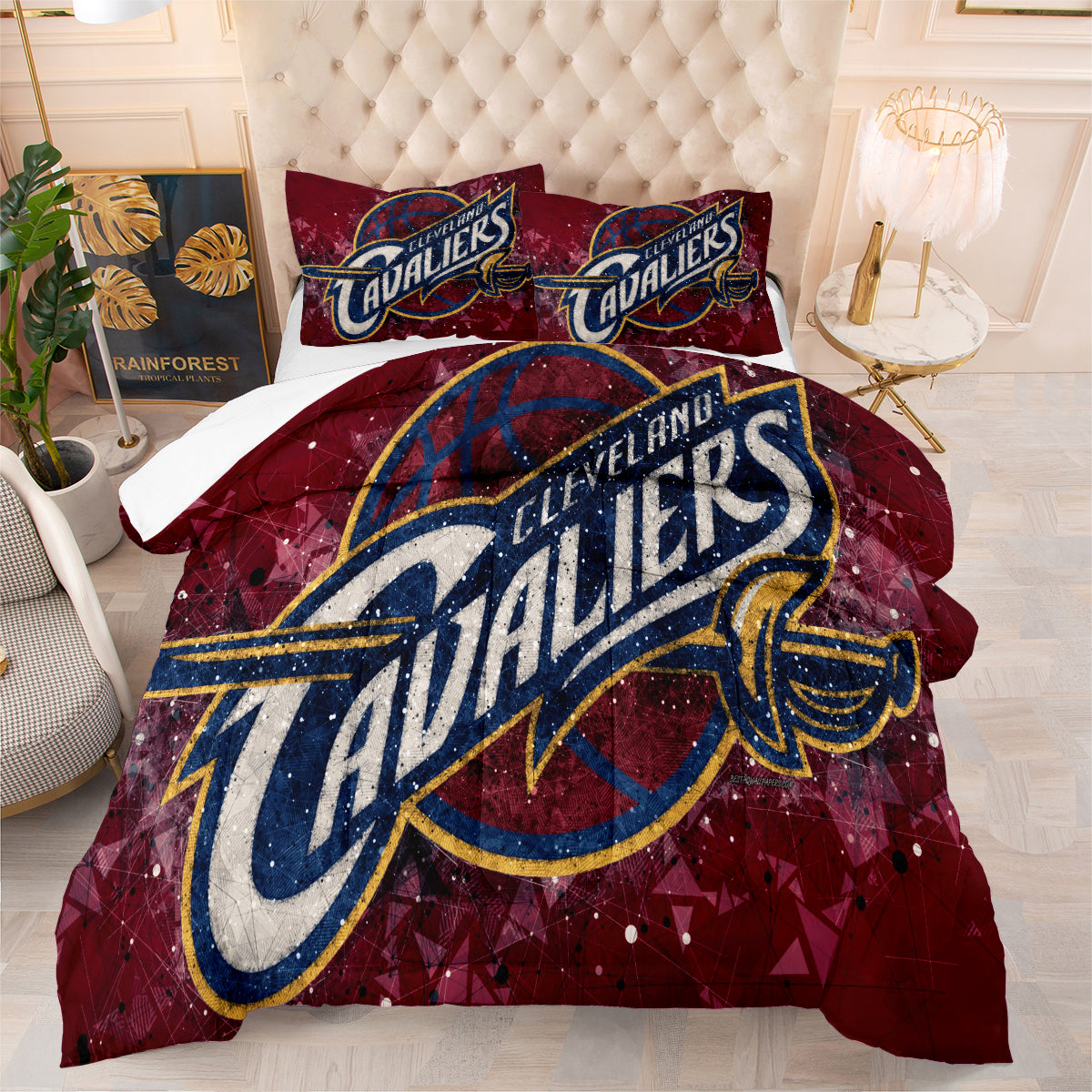 Cleveland Basketball Cavaliers Comforter Pillowcases 3PC Sets Blanket All Season Reversible Quilted Duvet