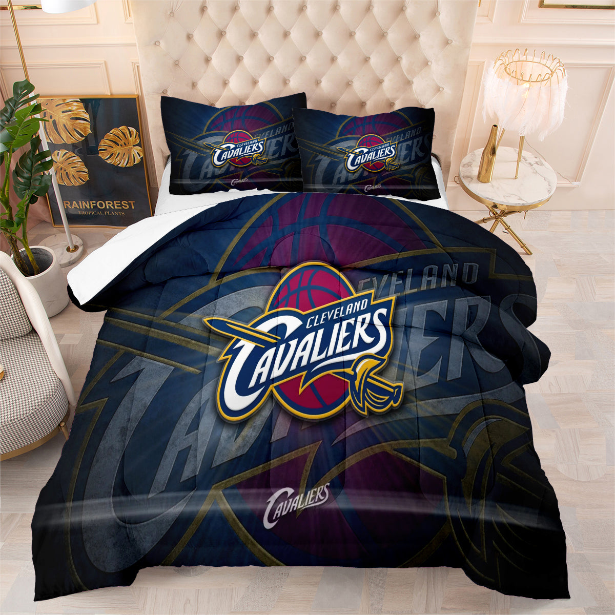 Cleveland Basketball Cavaliers Comforter Pillowcases 3PC Sets Blanket All Season Reversible Quilted Duvet