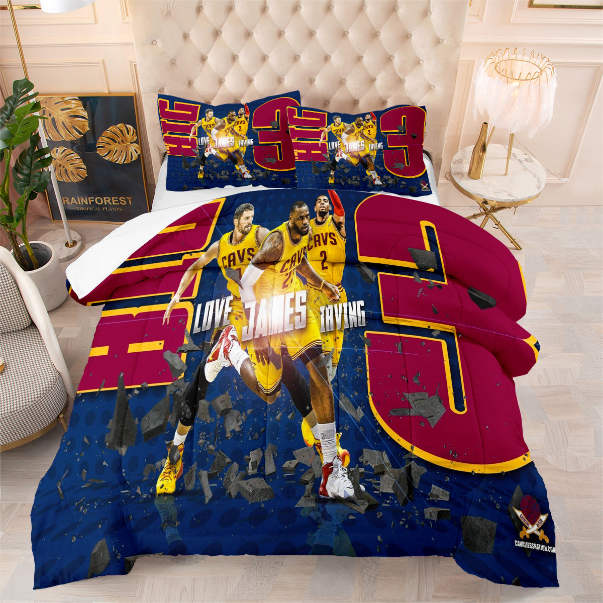 Cleveland Basketball Cavaliers Comforter Pillowcases 3PC Sets Blanket All Season Reversible Quilted Duvet